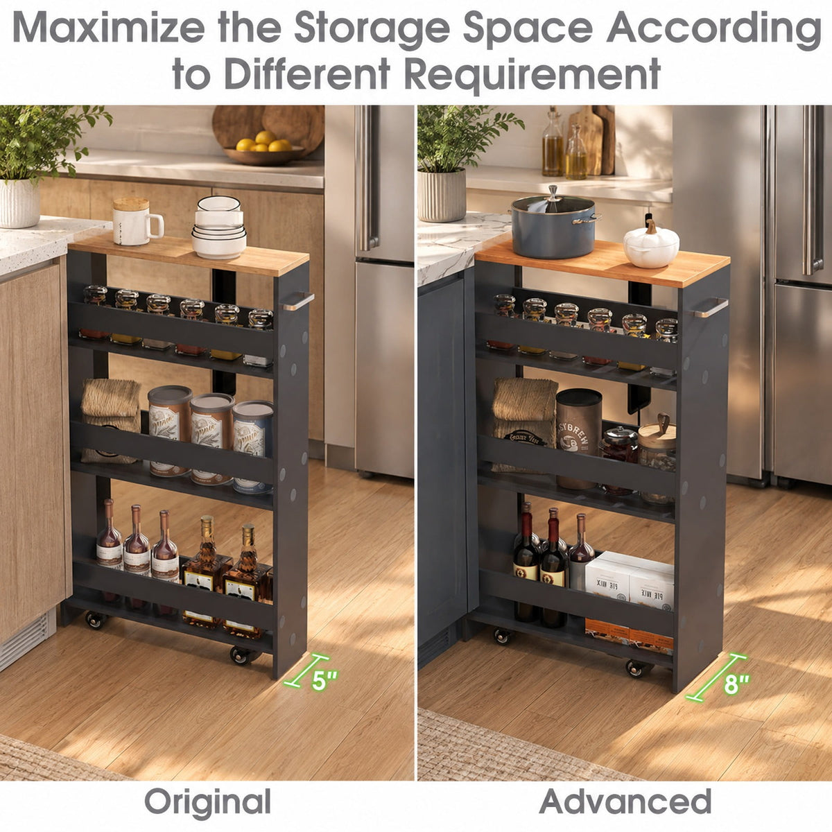 Airfind 4-Tier Rolling Storage Cart Slim Kitchen Cart on Wheels with Open Shelves and Handle, 15 lbs Capacity, Engineered Wood Metal Frame, Gray