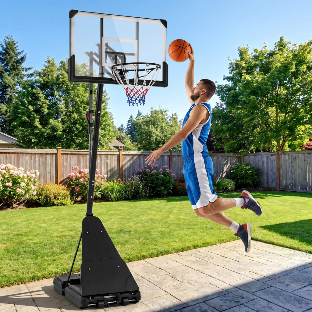 Airfind Portable Basketball Goal System with 4.9 to 10 Foot Adjustable Height 44 Inch Shatterproof Backboard and Rebounder for Backyard, Black