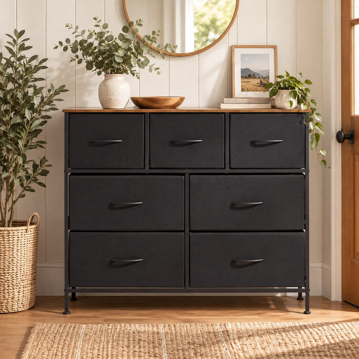 Airfind 7-Drawer Wide Dresser with 2-Sized Folding Fabric Drawers for Bedroom, 155 lbs Capacity, Engineered Wood Frame, 39.5in x 12in x 31in Footprint