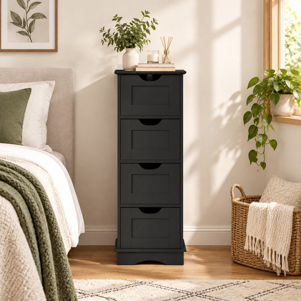 Airfind Bathroom Storage Cabinet featuring Cutout Handles and 4 Drawers, 33 lbs Capacity, MDF Frame, 12 Inch x 12 Inch x 32 Inch Footprint, Black