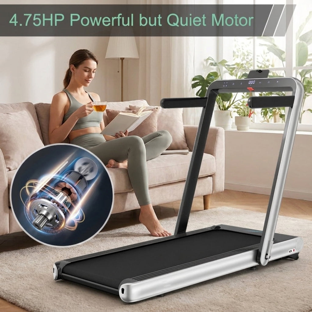 Airfind Folding Treadmill for home with 4.75HP 2-in-1 Walk-to-Run Motor and App Sync to track pace and calories for small spaces, Silver