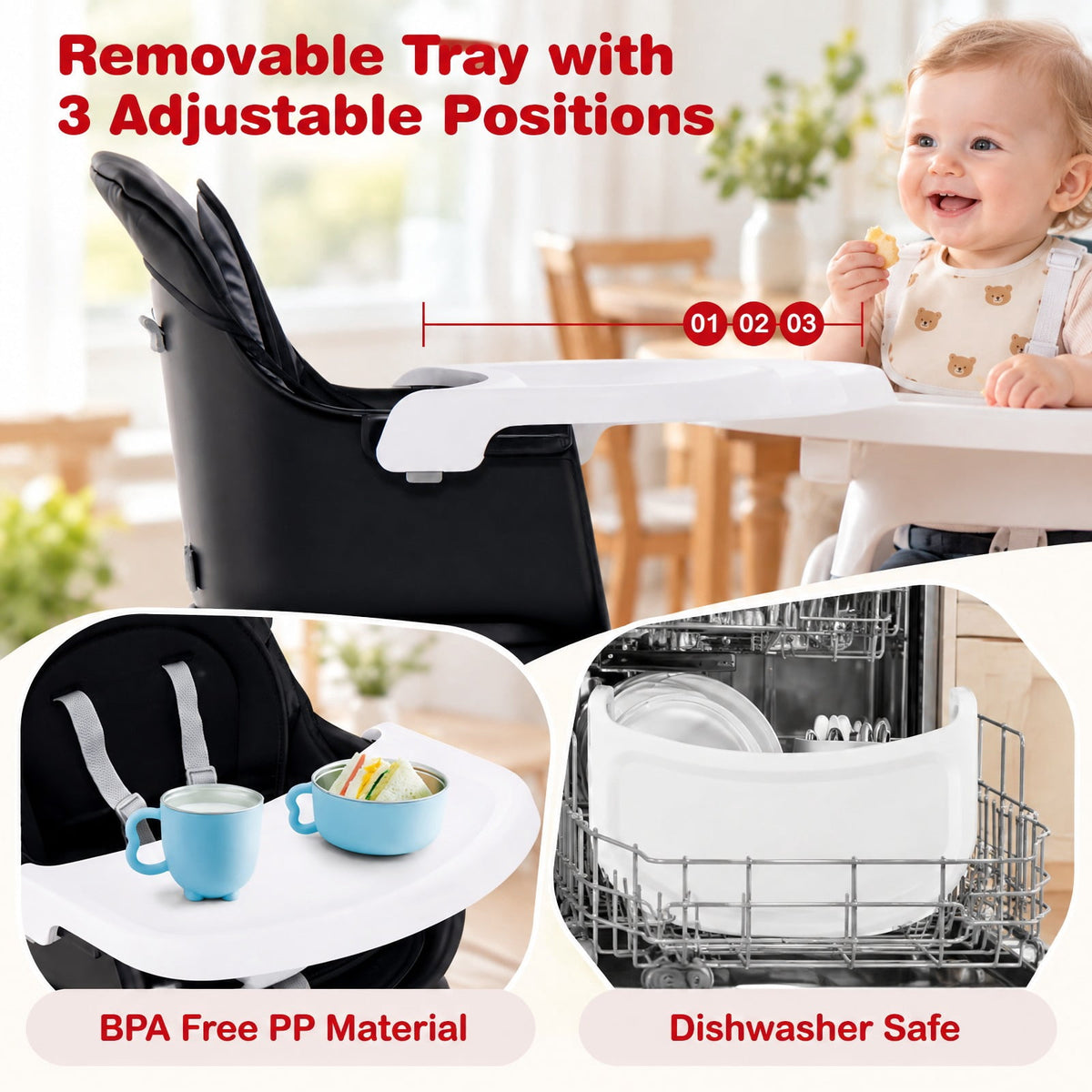 Airfind 6-in-1 Convertible Youth High Chair with Adjustable Removable Tray, 55 lbs Capacity, PP PU for Everyday Use, Unspecified