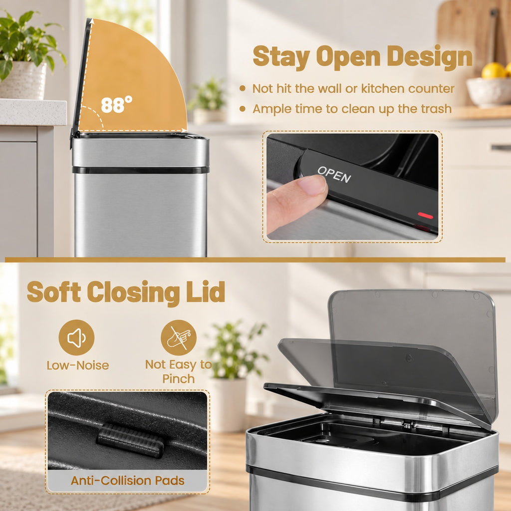 Airfind 19 Gal Stainless Steel Trash Can with Kitchen Waste Bin and 2 Bottom Recycling Bins, Stainless Steel ABS Frame, Silver