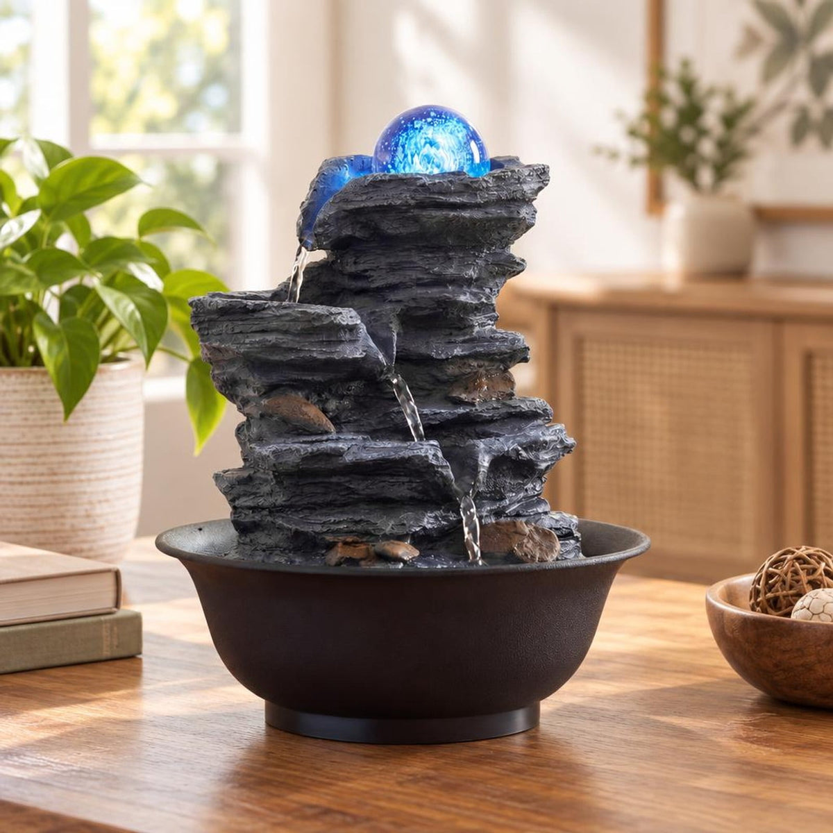 Airfind Tabletop Water Fountain with Rolling Crystal Ball and Color-Changing LED Light-C, PP Resin Fiberglass Style A Frame, 8.5 x 10.5 Footprint