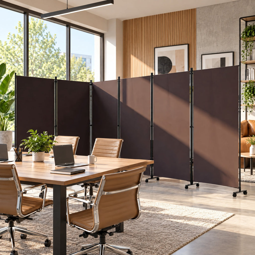 Airfind 6 Panel Folding Privacy Screen Room Divider with Wheels, Polyester Fabric Metal PP Frame, 205 x 12 x 71.5 Footprint, Coffee