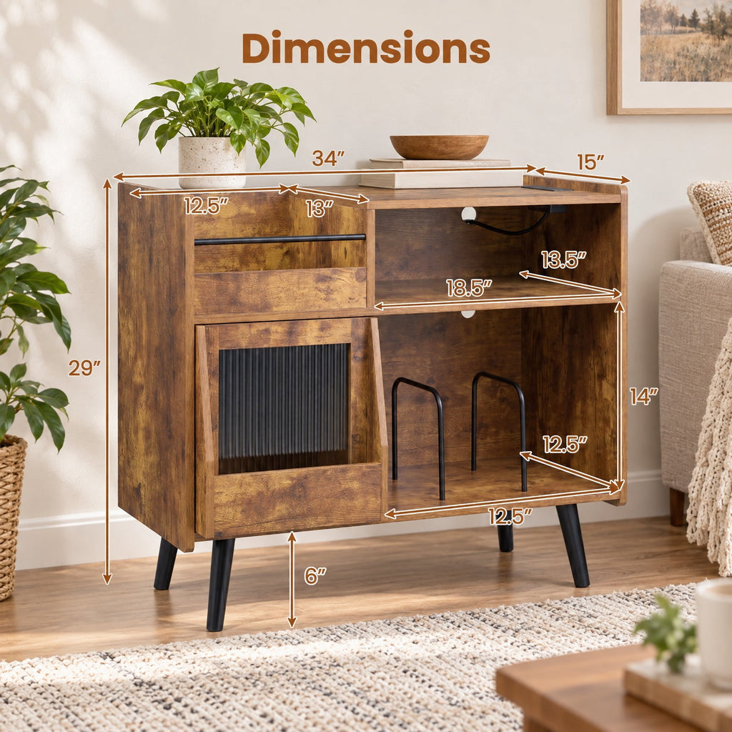 Airfind Record Player Stand with LED Light and Power Outlets, 66 lbs Capacity, Model JV14100US-CF