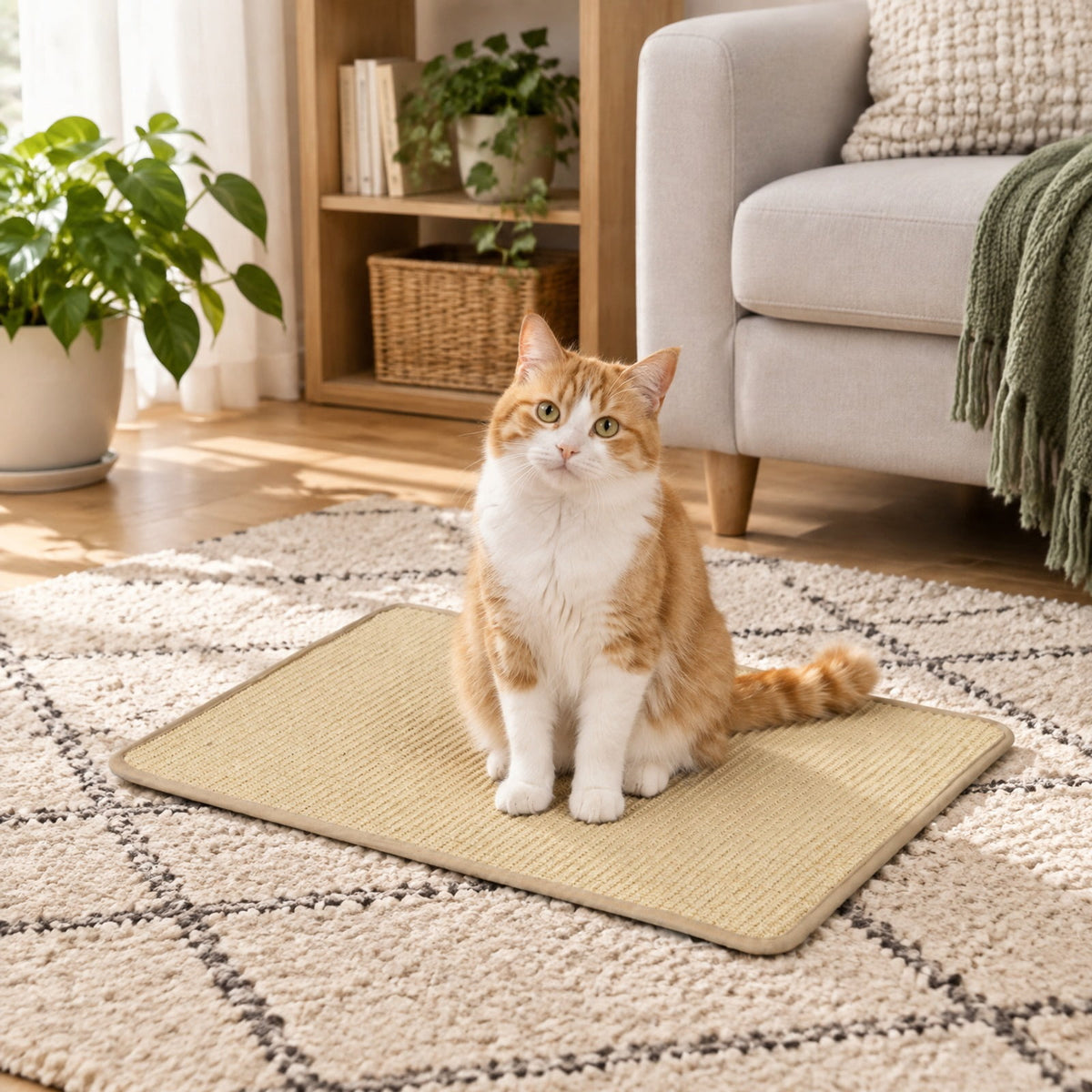 Airfind Cat Scratching Mats Set of 6 with Natural Sisal Surface, Self-Adhesive Tape and Anti-Slip Latex Backing, 16 x 12 Inches, Natural
