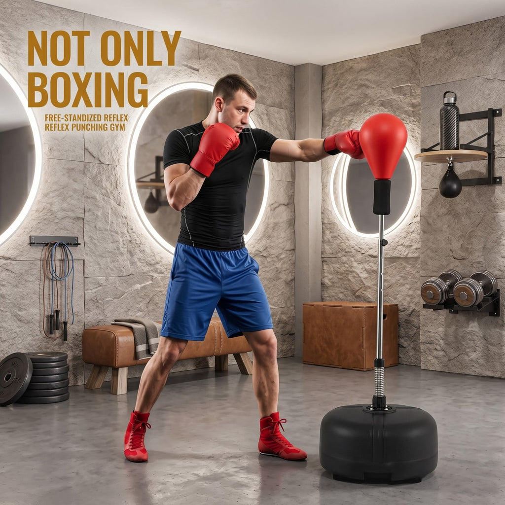 Airfind Height Adjustable Punching Bag with Stand for Teens and Adults, Freestanding Reflex Boxing Bag with Weighted Fillable Base, Gloves and Spring Ball for, Red