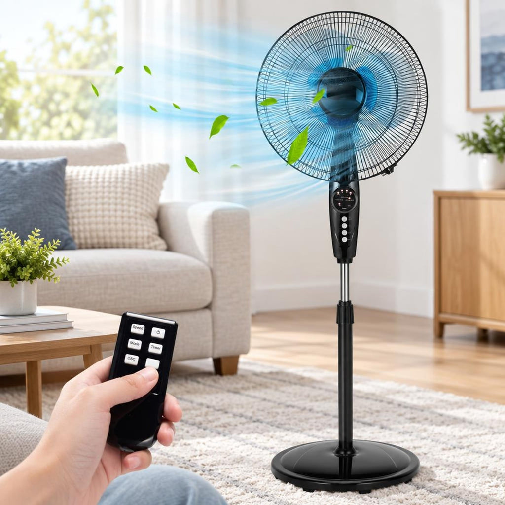 Airfind 16 Inches Adjustable Height Fan with Quiet Oscillating Stand for Home and Office, PP iron Frame, Black