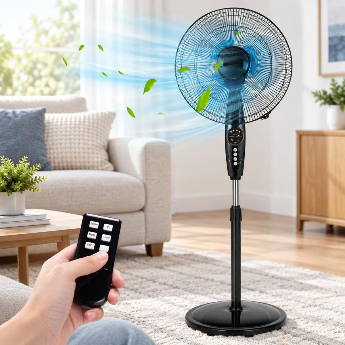 Airfind 16 Inches Adjustable Height Fan with Quiet Oscillating Stand for Home and Office, PP iron Frame, Black