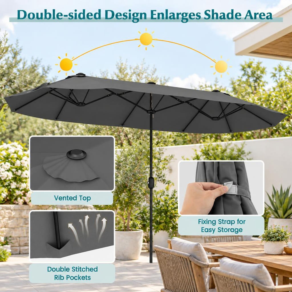 Airfind 13 Feet Double-Sided Patio Twin Table Umbrella with Crank Handle, Metal 180g Yarn Dyed Fabric PA Coating Frame, Gray