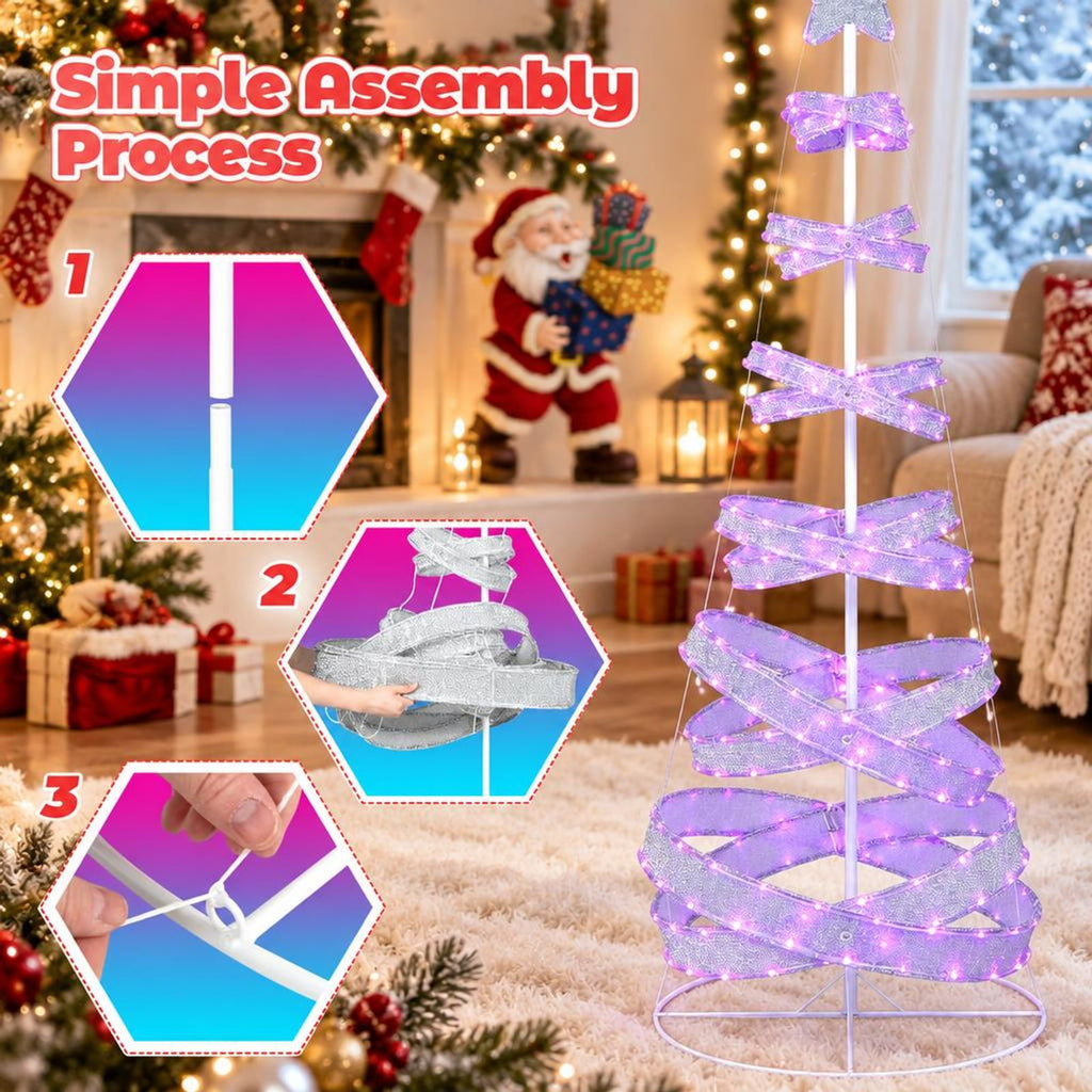 Airfind 7 Feet Outdoor Spiral Christmas Tree for Party Xmas New Year Decoration, Metal Polyester Frame, 2.3 ft x 2.3 ft x 7 ft Footprint, White