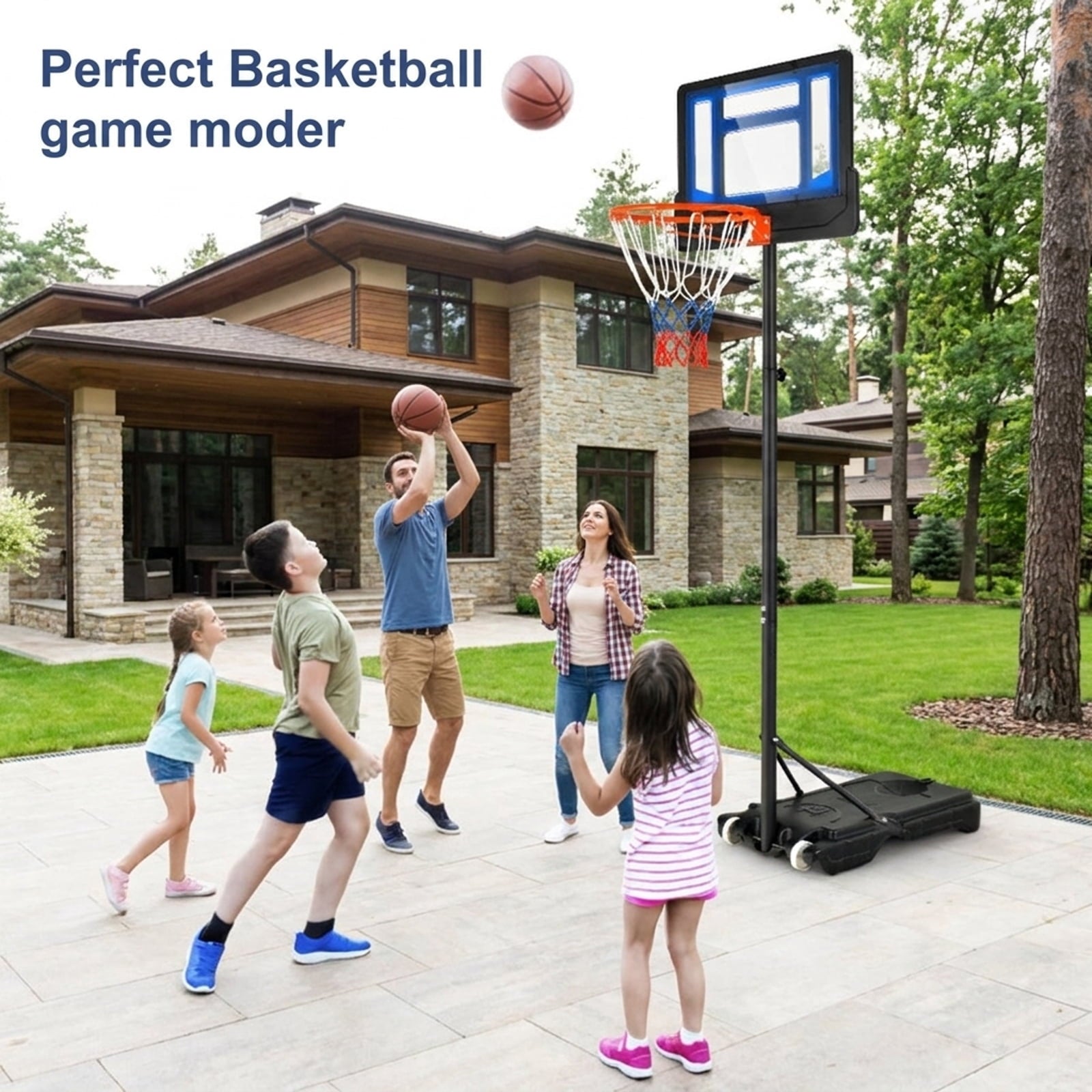 Airfind Portable Basketball Goal with Adjustable Height (4.3-8.2 ft Range) Stabilizing Base, Blue
