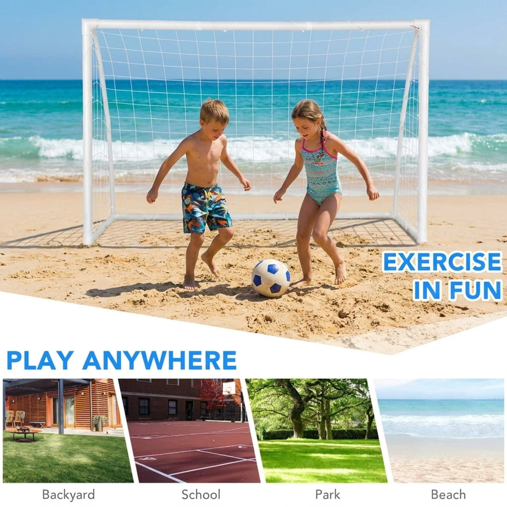 Airfind 6x4 Feet Outdoor Backyard Soccer Goal with Heavy-Duty UPVC Frame and Ground Pegs and Carry Bag and All-Weather Net for Kids Youth Practice Training, White