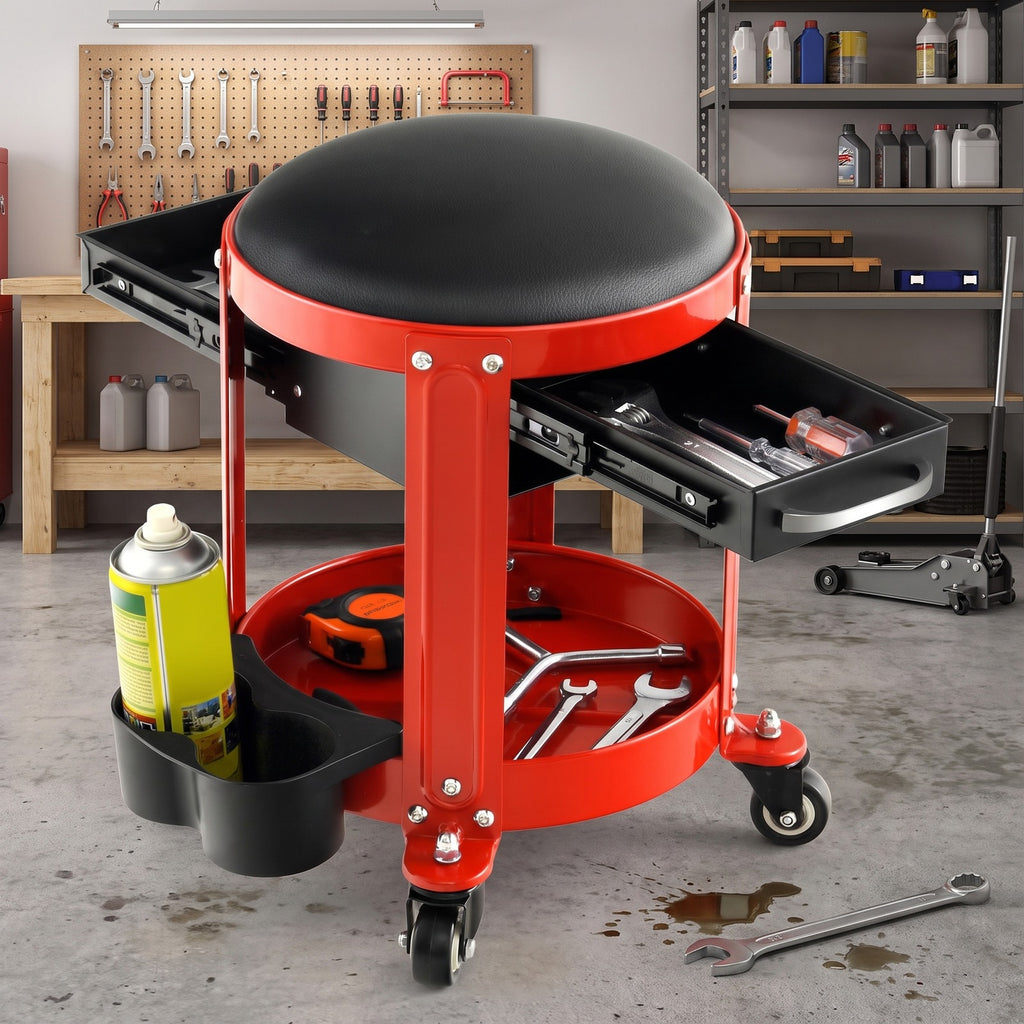 Airfind Rolling Mechanic Stool with Removable Padded Seat and Drawers, 330 lbs Weight Capacity of Tool Tray: 155 lbs Capacity, 16 x 17 Footprint
