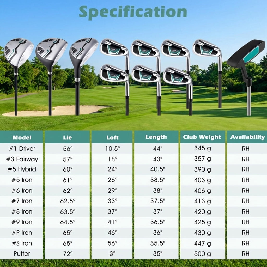Airfind Junior Complete Golf Club Set for Ages 11-13 with 5 Pieces Including a 460cc Fairway Wood and Irons Plus Putter and Stand Bag as a Full Golf Club Set, Green