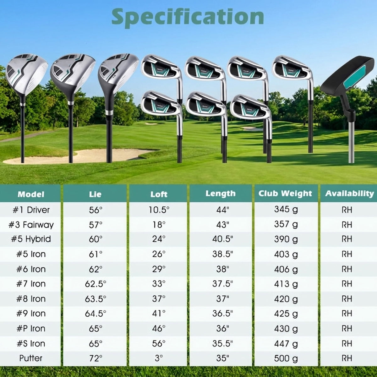 Airfind Junior Complete Golf Club Set for Ages 11-13 with 5 Pieces Including a 460cc Fairway Wood and Irons Plus Putter and Stand Bag as a Full Golf Club Set, Green