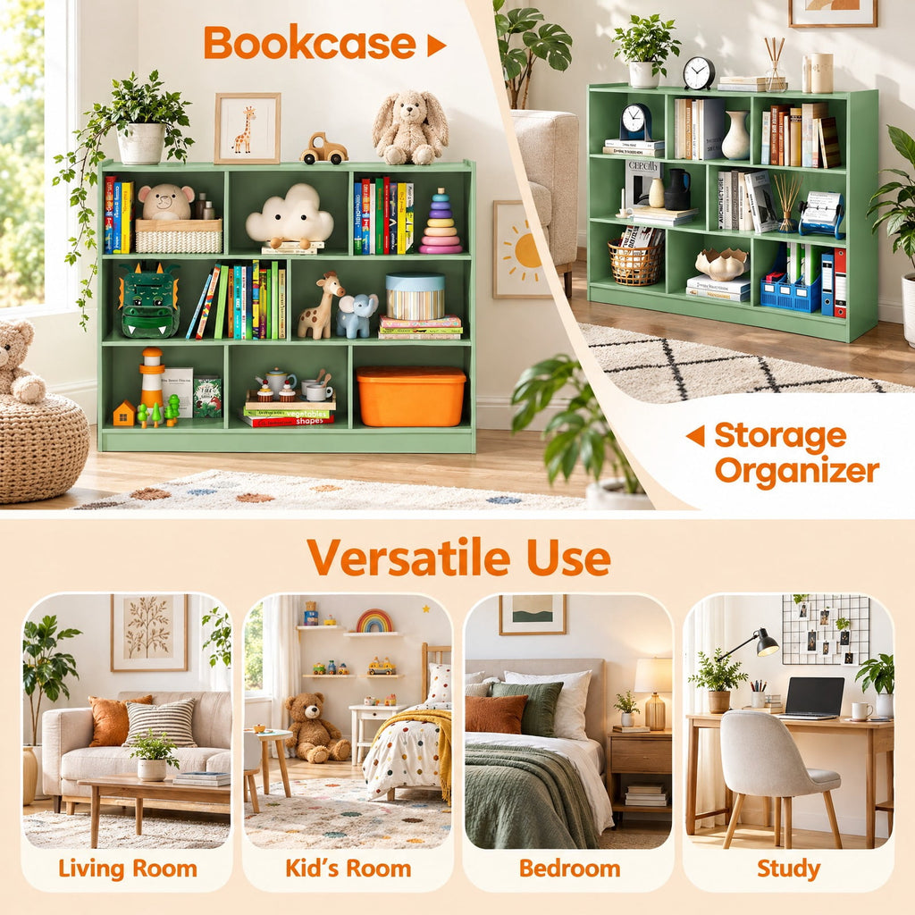 Airfind 3-Tier Open Bookcase 8-Cube Floor Standing Storage Shelves, 132 lbs Capacity, Engineered wood MDF Frame, 48 x 12.5 x 36.5 Footprint