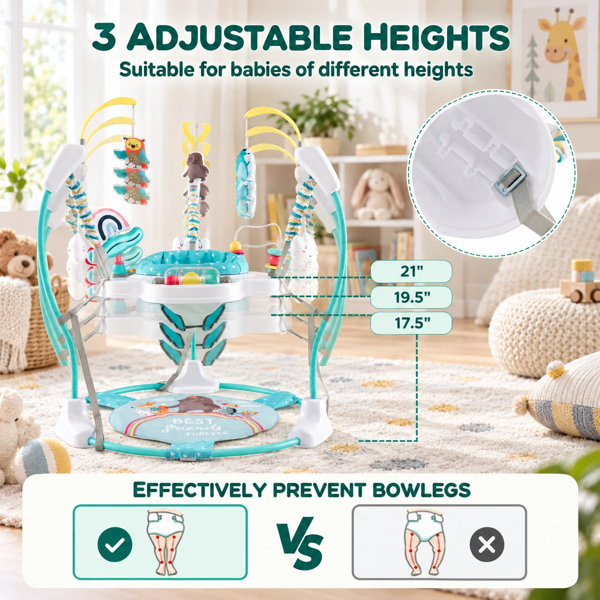 Airfind Baby Activity Center Height Adjustable Baby Bouncing Saucer with Interactive Toys, 26 lbs Capacity, Metal Frame, for 6+ months, Blue
