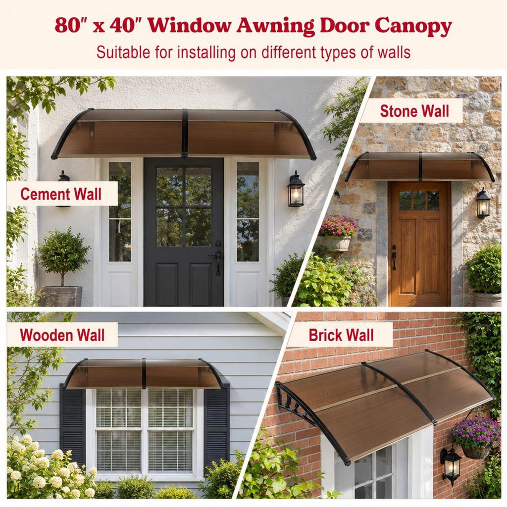 Airfind Outdoor Front Door Patio Overhang Awning for Sunlight Rain Snow Wind Protection-78 x 35 Inch, 44 lbs Capacity, 48 x 40 x 11 Footprint