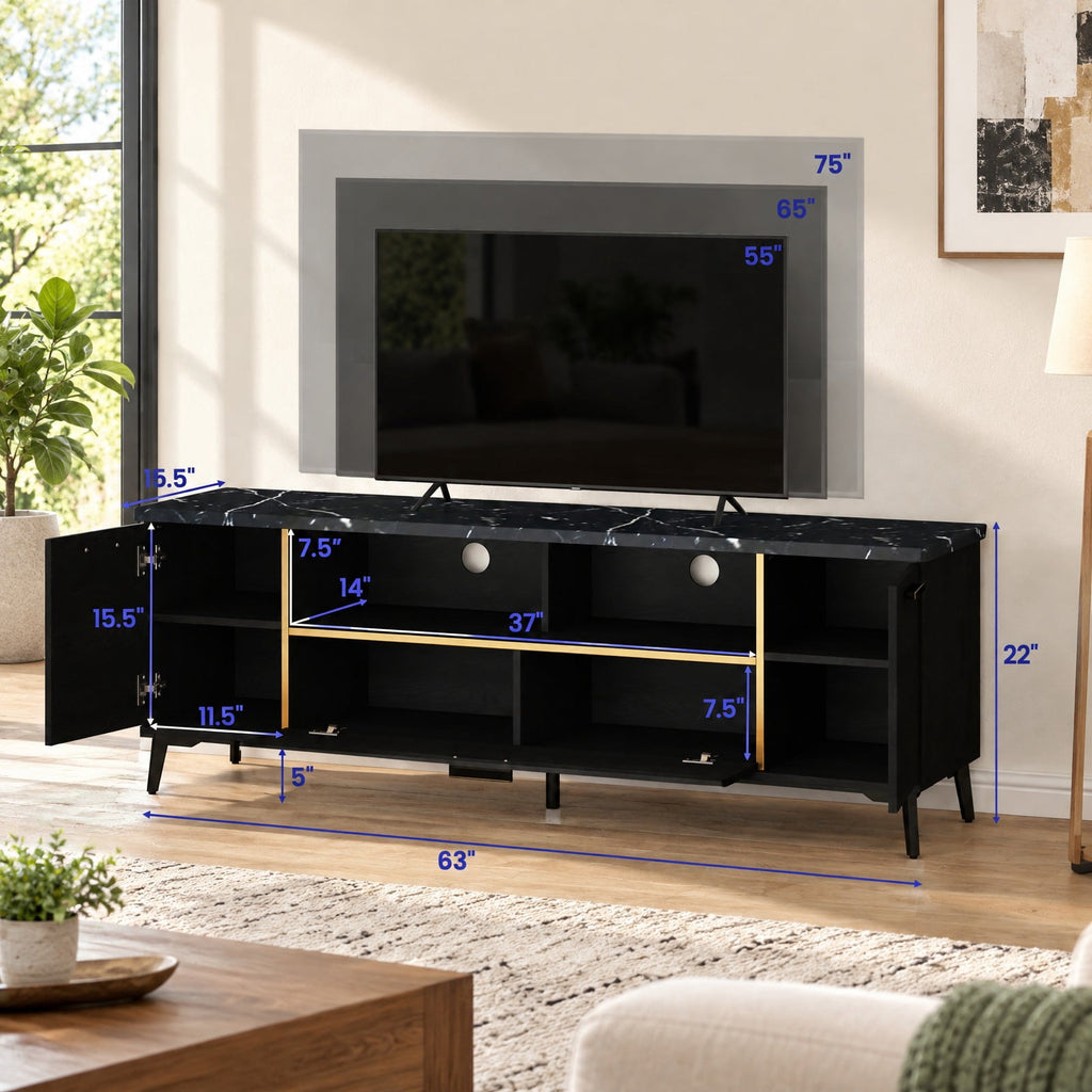 Airfind 63 Inch TV Stand with Flip Door Cabinet for TVs up to 75 Inch, 165 lbs Capacity, Engineered Wood MDF Metal Frame, Black