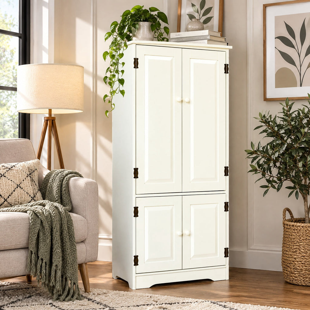 Airfind Accent Storage Cabinet Adjustable Shelves, MDF Frame, 24in x 13in x 49in (L x W x H) Other Footprint, White