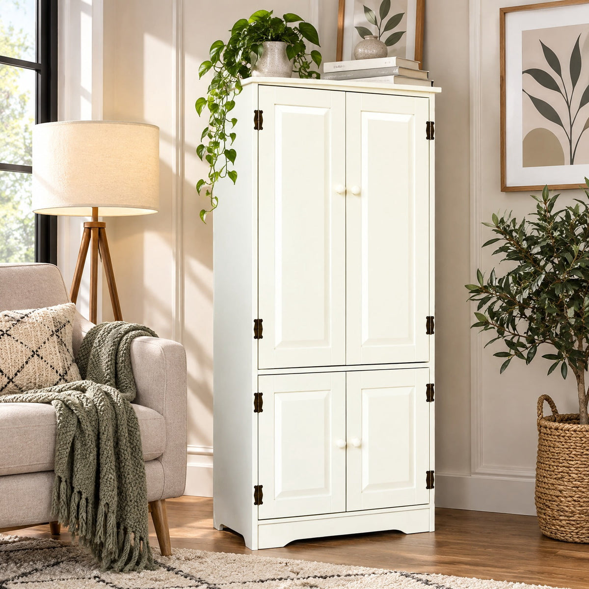 Airfind Accent Storage Cabinet Adjustable Shelves, MDF Frame, 24in x 13in x 49in (L x W x H) Other Footprint, White