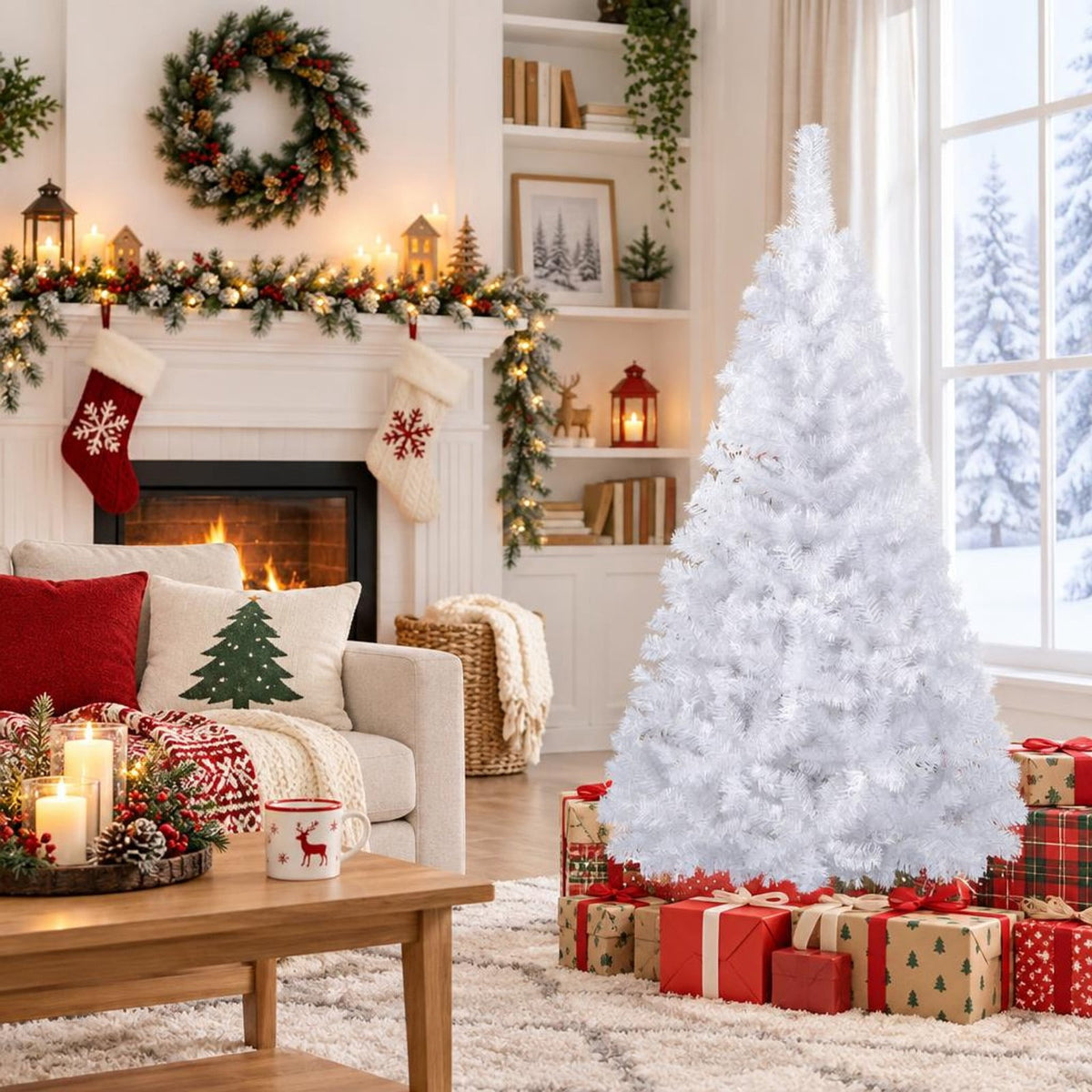Airfind 5 ft White Artificial PVC Christmas Tree, PVC Frame, White, Made from brand new and high quality PVC, Durable metal stand to help prop the tree