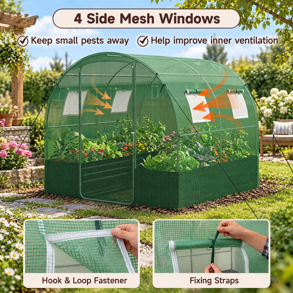 Airfind 80 x 79 x 79 Inches Walk-in Greenhouse with Large Plant Bed, Green, 4 side mesh windows keep small pests away