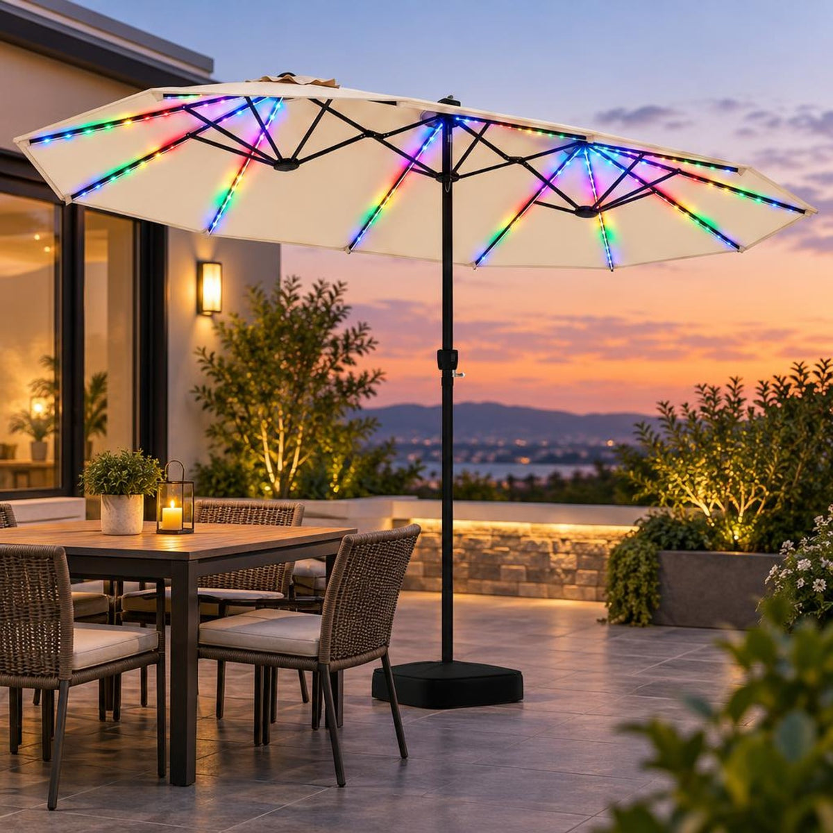 Airfind 15.5FT Extra-Large Patio Umbrella with Base 12 Reinforced Ribs, 180G Polyester Fabric Metal External Frame, Beige