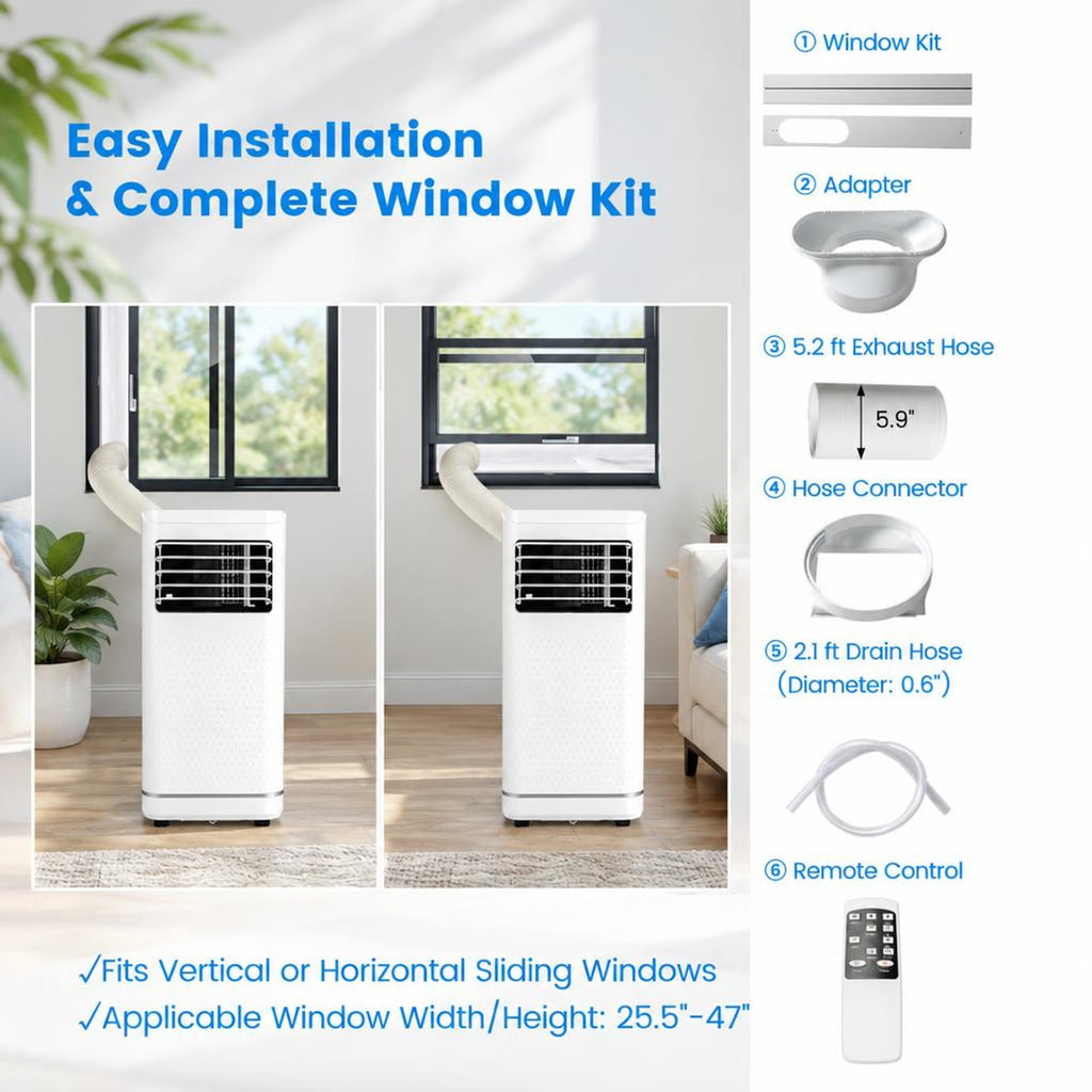 Airfind 10000 BTU Portable Air Conditioner with Dehumidifier and Fan Mode, ABS Frame, White, 24H auto on/off timer to save energy