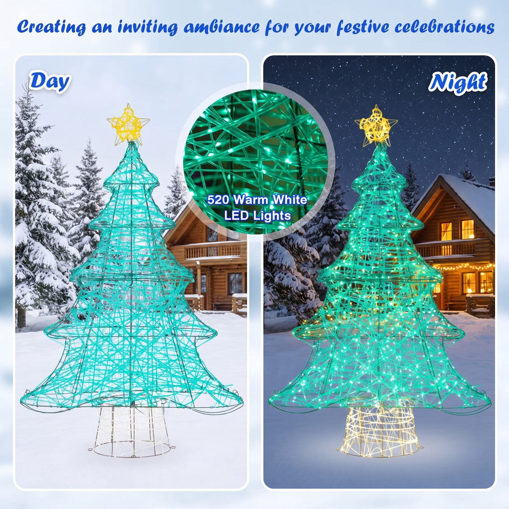 Airfind 4 Feet Lighted Artificial Christmas Tree with 520 LED Lights and Top Star, Metal Copper PVC Large Frame, Green and Yellow