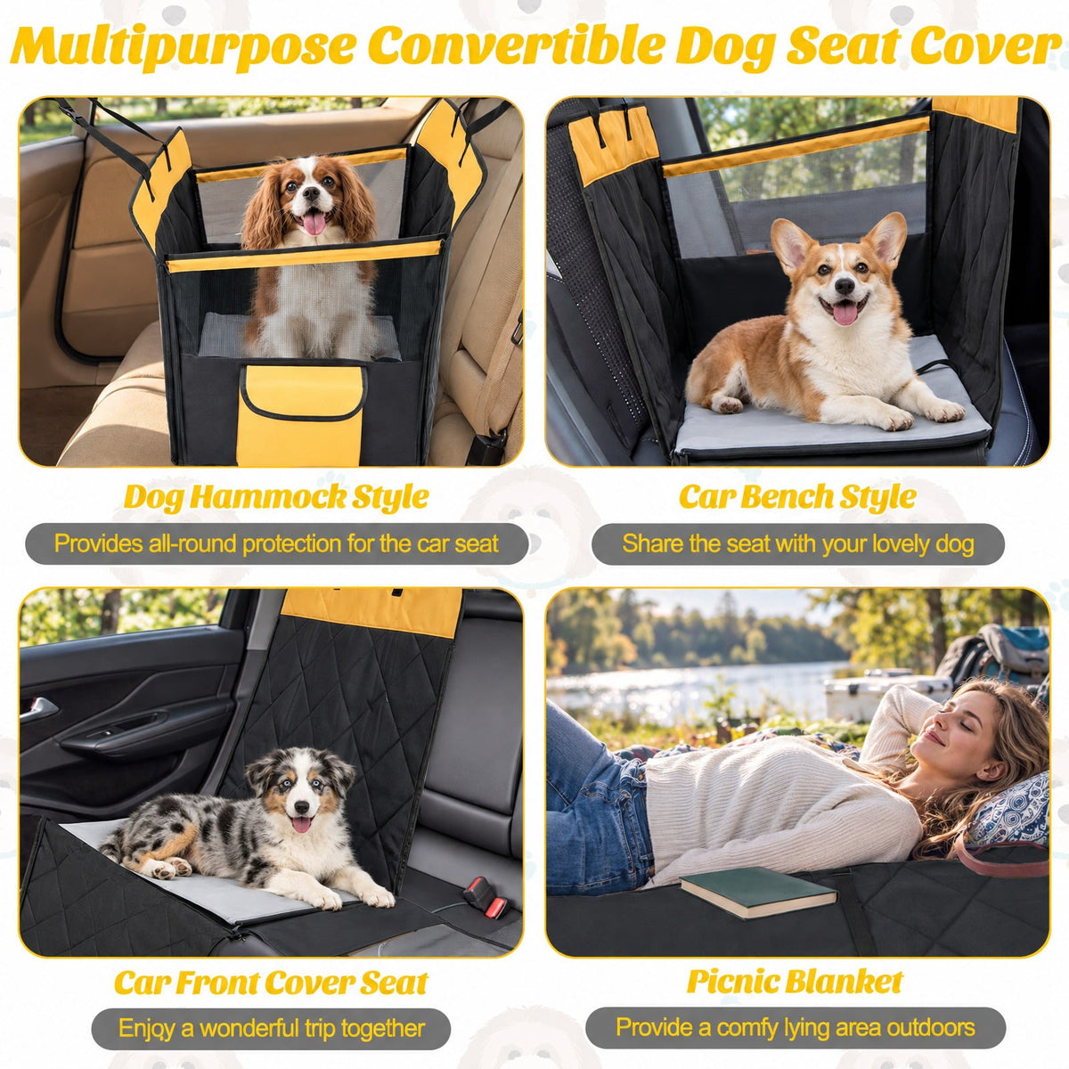 Airfind Dog Car Seat Cover with Mesh Window for Small and Medium Dogs, 600D Oxford Fabric Sponge PVC 210D Oxford Fabric Frame, Black