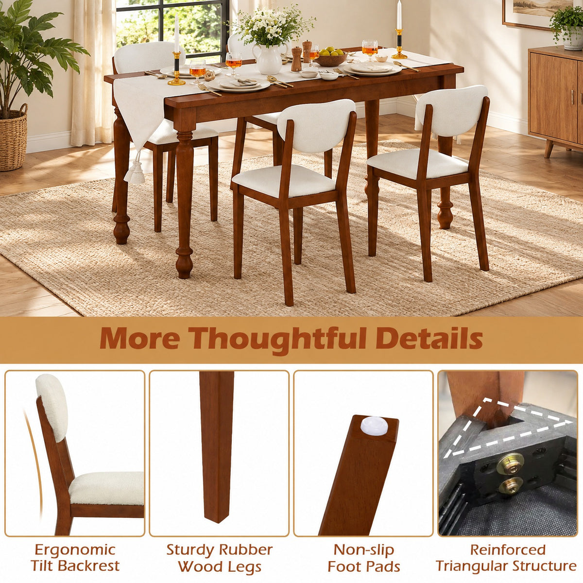 Airfind Sherpa Dining Chairs Set of 4 with Rubber Wood Legs for Dining Room, 400 lbs Capacity, Faux Sherpa Fabric Rubber Wood Frame, Walnut