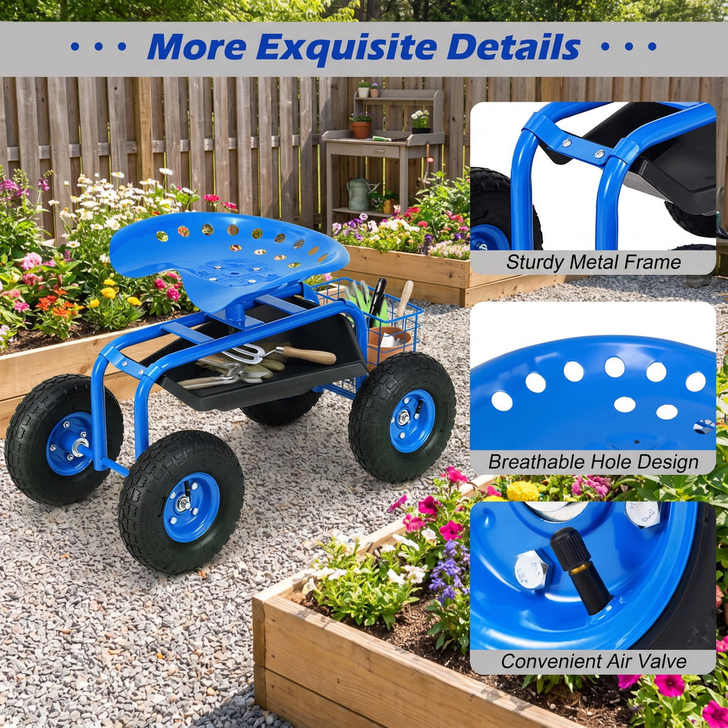 Airfind Garden Cart with Heavy Duty Tool Tray, 33 x 16 x 22 Footprint, Blue, Height adjustable and 360 degrees of rotation