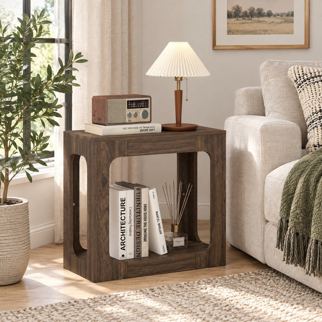 Airfind 2-Tier End Table with Storage Shelf for Living Room, 135 lbs Capacity, Engineered Wood Frame, 23.5 x 12 x 22 Footprint, Walnut
