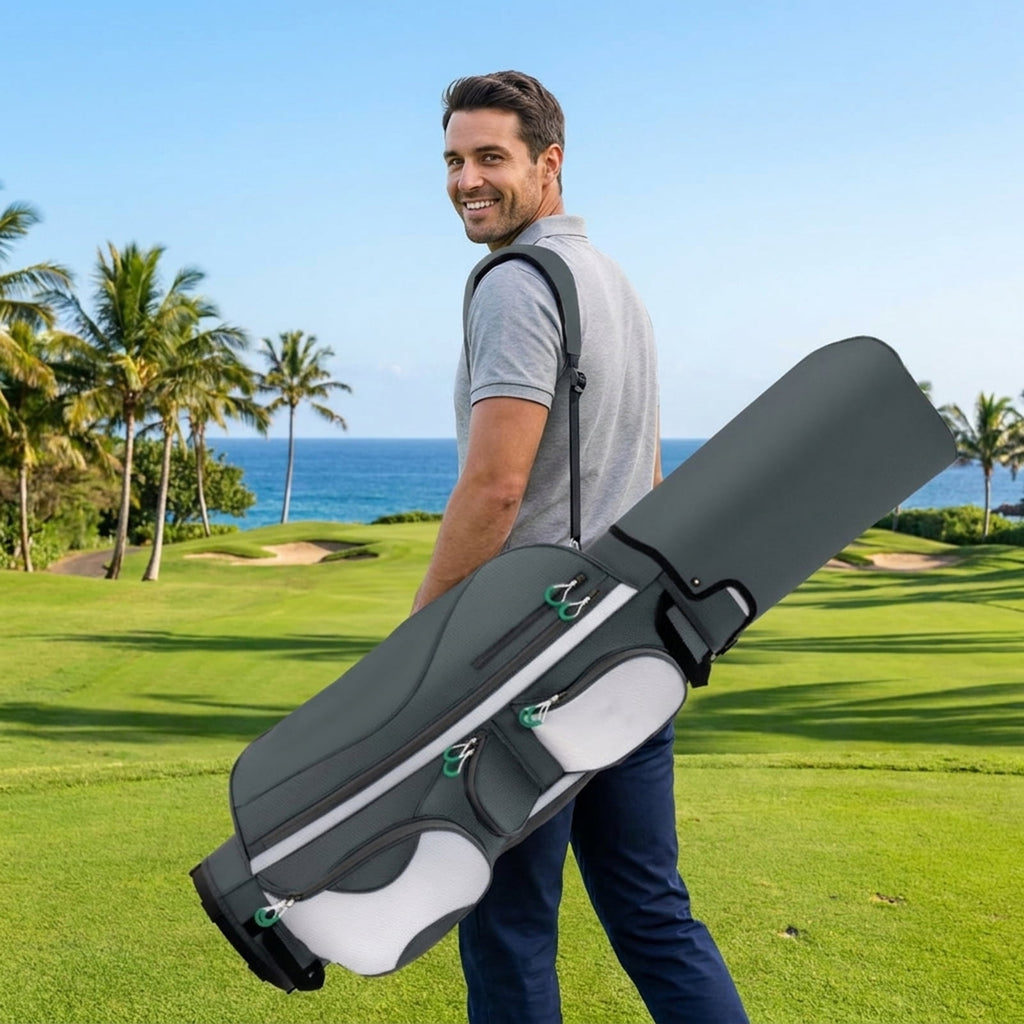 Airfind Ultra-Light 14-Way Cart Bag with Cooler Bag, 7 Pockets and Rain Hood, Gray