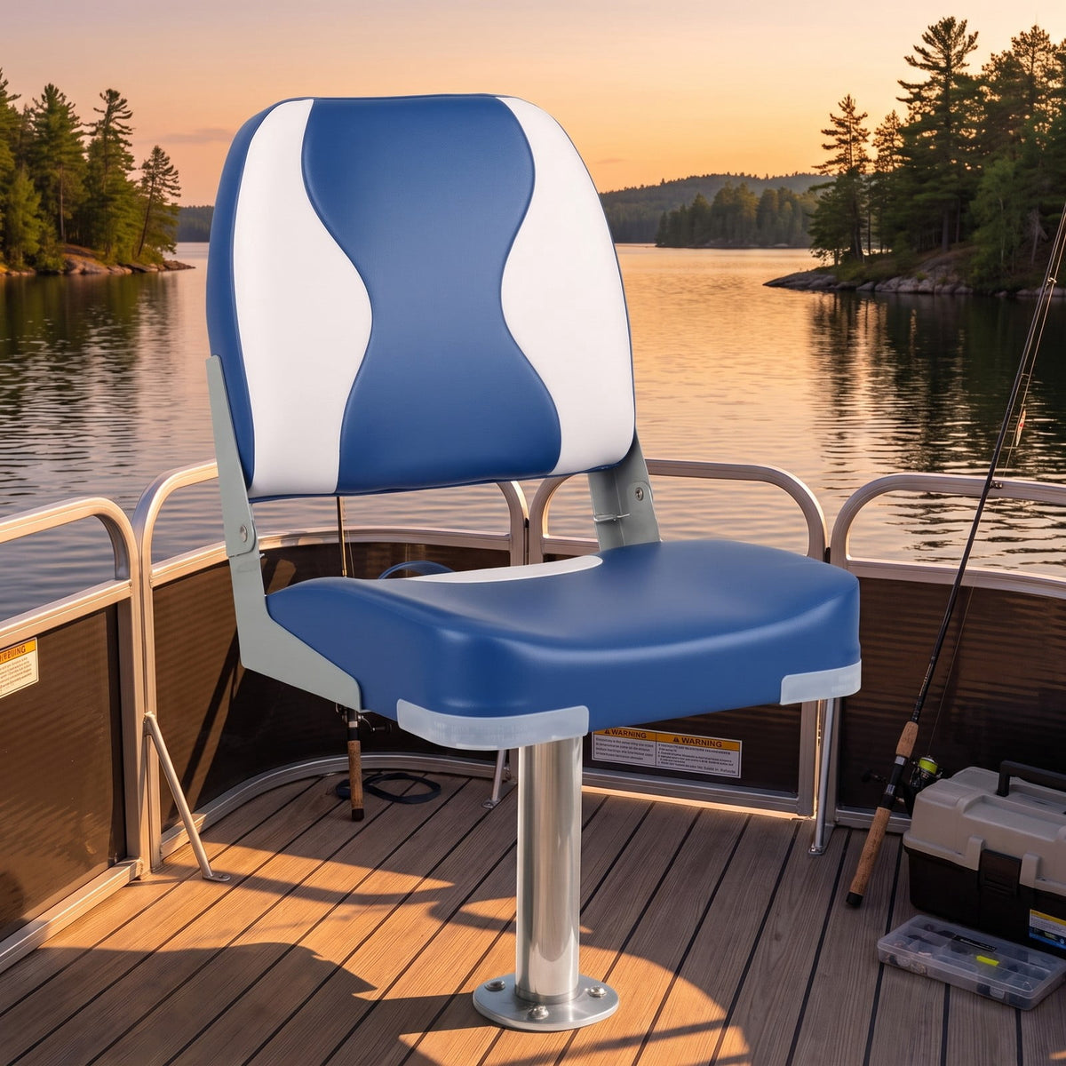Airfind Folding Low Back Boat Seats 2 Pack with Thick Sponge Padding and Aluminum Hinges for Fishing and Cabin Boats, Blue and White