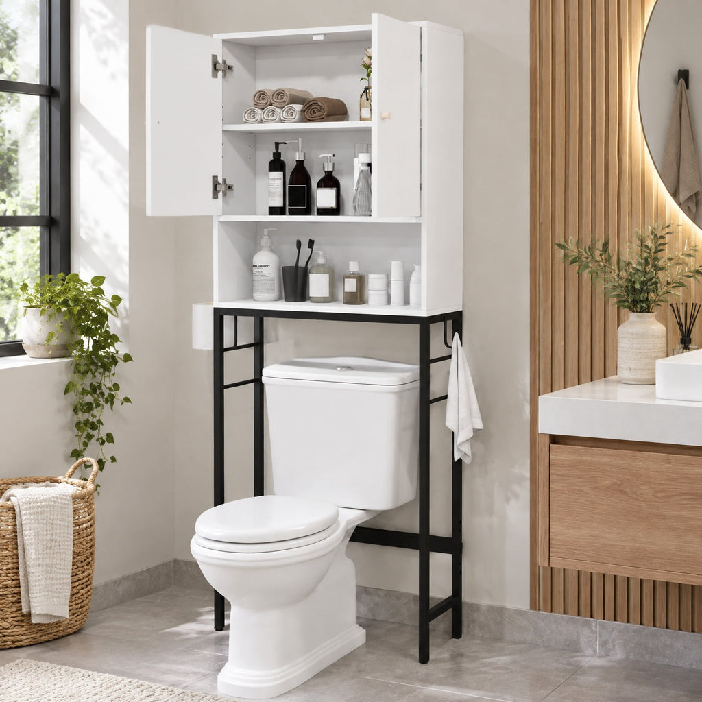 Airfind Over The Toilet Storage Cabinet, with 2 Doors and Adjustable Shelf, ?Metal Particle Board Item weight: 38.5 lbs Frame, White