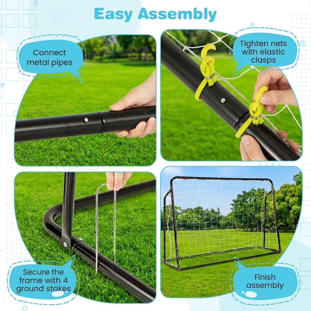 Airfind 2-in-1 Kids Soccer Goal and Rebounder with 5 Angle Adjustment and Height-Adjustable Frame Stakes and Carry Bag for Backyard Training Practice Ages 6 Plus, Black