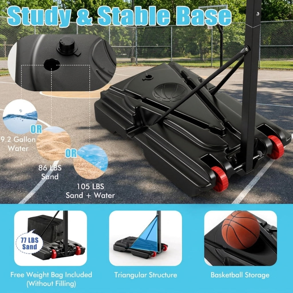 Airfind Portable Basketball Goal with Adjustable Height (5-10 ft Range) Stabilizing Base, Black
