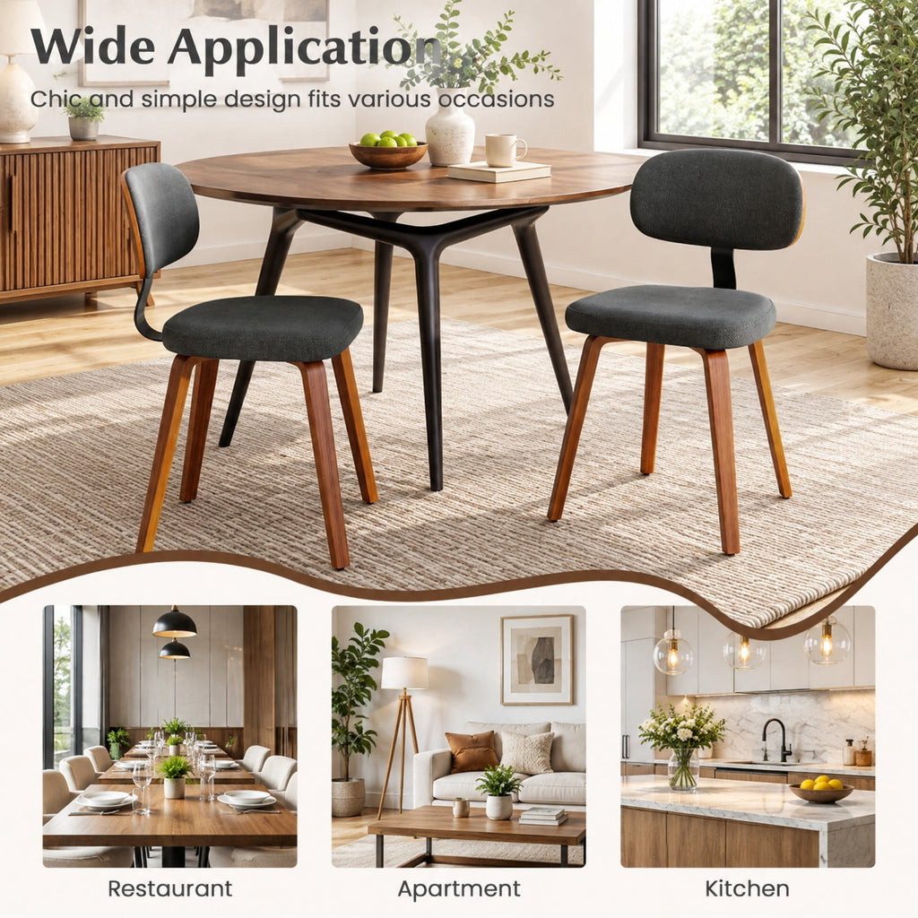 Airfind Chenille Fabric Upholstered Wooden Kitchen Chairs Set of 2, 330 lbs Capacity, Chenille Sponge Bentwood Metal Frame, Dark Gray
