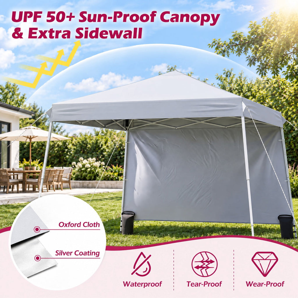 Airfind 9 ft x 9 ft Pop Up Canopy Tent with 8 Ground Stakes 4 Wind Ropes and Carry Bag for Outdoor Party, Metal Oxford Cloth PP Frame, White