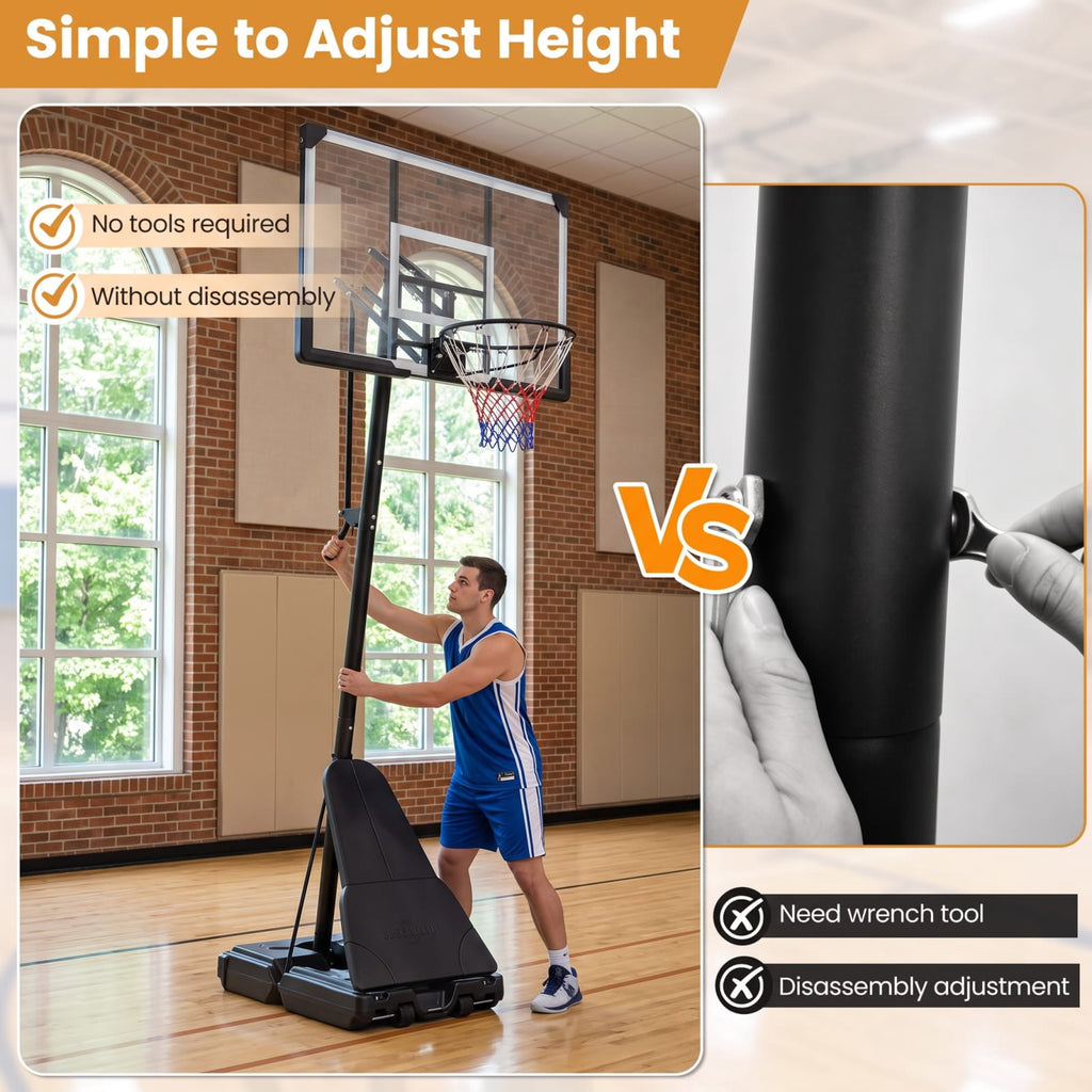 Airfind Outdoor Basketball Goal System with 8 to 10 Foot Hand Crank Adjustable Height Shatterproof Backboard and Rebounder for Backyard, Black