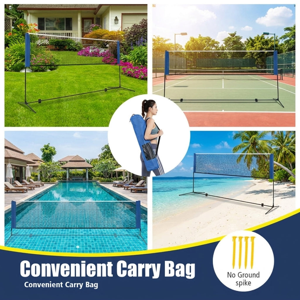 Airfind 10 Foot Adjustable Badminton Net Set for backyard with portable carry bag and non-slip footpads for pickleball volleyball tennis in blue black