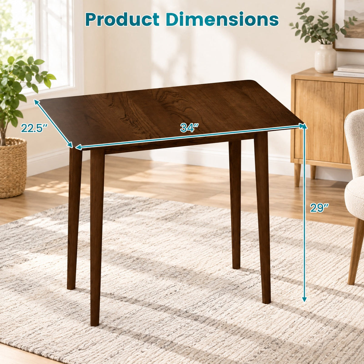 Airfind Rectangular Wooden Dining Table for 2-4 34 Inch Farmhouse Solid Wood Kitchen Table, 165 Lbs Capacity, MDF Rubber Wood Rectangular, Walnut
