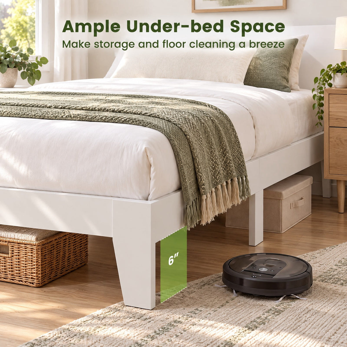 Airfind Twin Size Bed Frame with Headboard for Small Room No Box Spring Needed, 500 lbs Capacity, Engineered Wood Frame, White