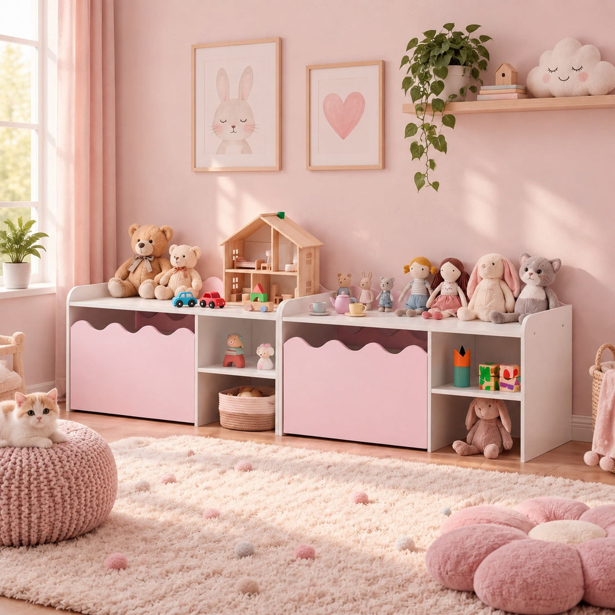 Airfind Scalloped Kids Bookshelf and Toy Storage Organizer for Playroom, 77 lbs Capacity, MDF Frame, for 3+ Years Old, 35 Inch x 16 Inch x 18 Inch Footprint
