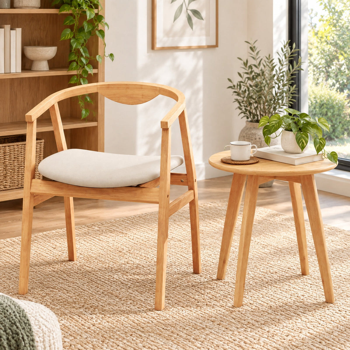 Airfind Bamboo Accent Chair with Armrest and Curved Backrest, 330 Lbs Capacity, Bamboo Polyester Sponge for Convenient Everyday Use, Natural