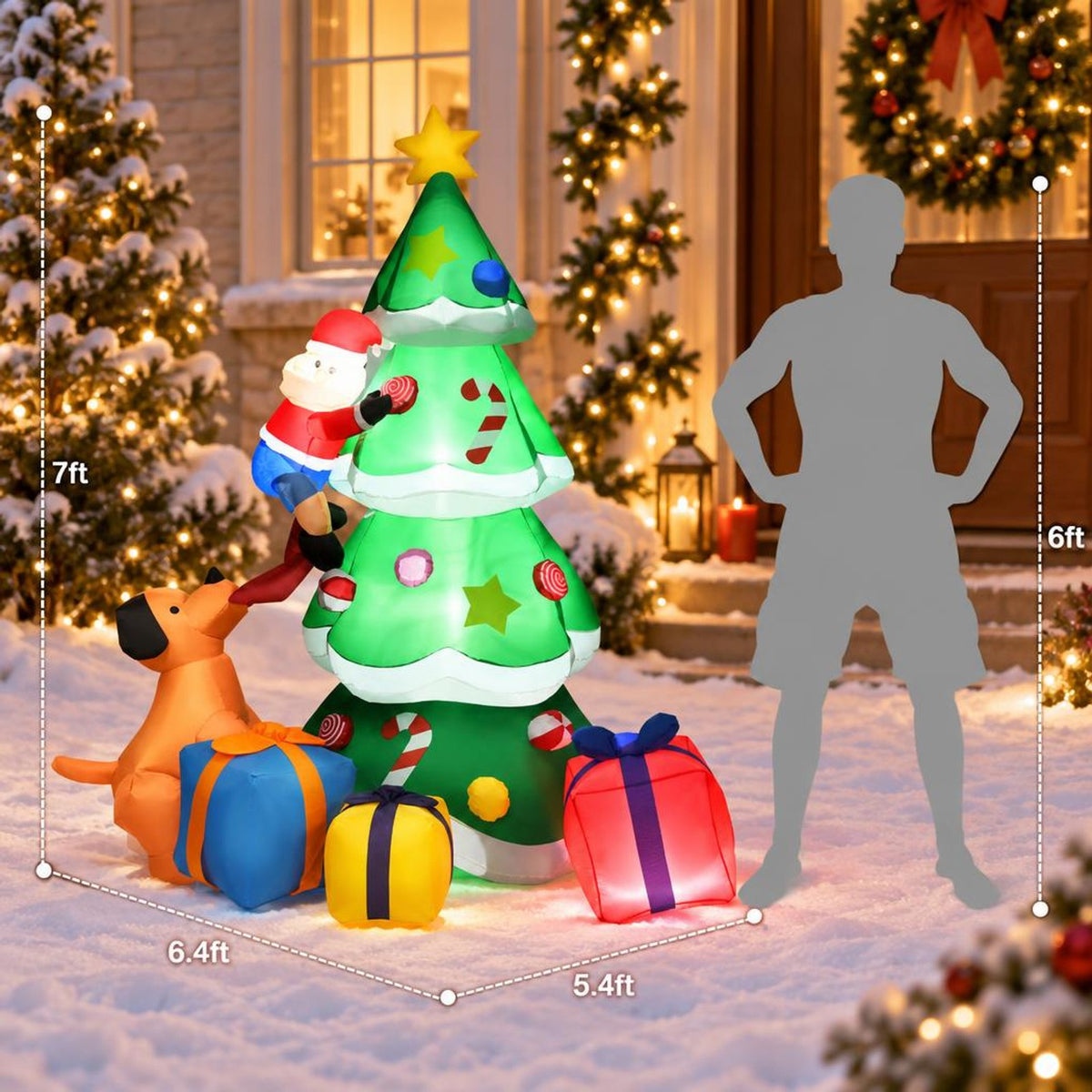 Airfind 7 Feet Inflatable Christmas Tree Santa Decor with LED Lights, 190T Polyester Fabric Product Height: 7 Ft Product Weight: 4 Lbs, Unspecified